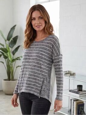 Blu Pepper Striped top with Zipper Detail and Sheer Back
